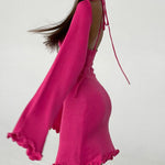 Zeagoo Elegant Backless Lace-up Bell Sleeve Ruffled Hem Mini Dress for Women Casual Going Out Summer 2026