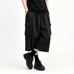 High-Waisted Pockets Wide-Leg Skirt-Pants