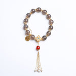 Buddha Stones Natural Gray Agate Fu Character Pearl Tassel Balance Bracelet
