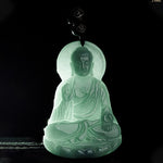 Buddha Stones Amitabha Buddha Natural Jade Lotus Amulet Compassion String Necklace Pendant