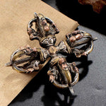 Buddha Stones Tibetan Handmade 5 Prong Double Dorje Copper Iron Thunderbolt Strength Vajra