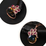 Buddha Stones Peacock Amber Fortune Love Necklace Pendant Ring