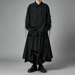 Japanese Loose Asymmetrical multi-layered Shirt and Skirt-Pants Two-piece Set