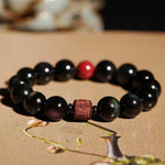 Buddha Stones Natural Gold Sheen Obsidian Rainbow Obsidian Om Mani Padme Hum Fu Character Healing Bracelet