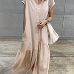 Zeagoo Women's Casual Short Sleeve Ruffles Collared Button Down Maxi Dress