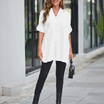 Zeagoo Long Cuffed Sleeve Shirts Button Down V Neck Blouse Loose Fitting Tops