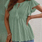 Zeagoo Eyelet Tie-Neck Flutter-Sleeve Top Solid Color Casual Blouse for Women Casual Work Office Loose Fit 2026 | Under $40
