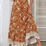 Zeagoo Women's Bohemian Floral Skirt Elastic High Waist A- Line Tiered Flowy Beach Maxi Skirt