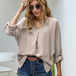 Zeagoo V-Neck Long Sleeve Buckle T-Shirt Plain Shirts Shirt Top Elegant Shirts Casual Slim Fit Basic