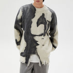 Tie-dye Paneled Fringed Ripped Sweater
