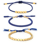 Buddha Stones 3 PCS Tibetan Copper Beads Healing Protection Luck Bracelet Set