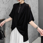 Women's Cross-over Hem Zipper T-shirt