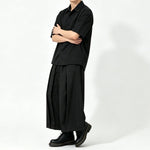Japanese High Waist Asymmetric Cropped Wide Leg Skirt-pants