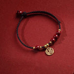 Buddha Stones Cinnabar Bead Fu Character Charm Blessing Braided String Bracelet (Extra 30% Off | USE CODE: FS30)