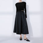 Women's Black High-Waisted Wide-Leg Skirt-Pants