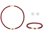 Buddha Stones 925 Sterling Silver Natural Cinnabar Pearl Blessing Necklace Pendant Bracelet Earrings Jewelry Set