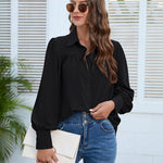 Zeagoo V Neck Button Down Shirts Long Sleeve Collared Blouses Tops