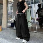 Solid Color Collar Contrasting Vest Casual Wide-leg Trousers Two-piece Suit