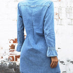Zeagoo Women's Denim Dress Long Sleeve Button Down Distressed Loose Casual Mini Shirt Dress