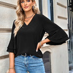 Zeagoo Zeagoo Women's Chiffon Shirt 3/4 Sleeve V Neck Blouses Elegant Split Sleeve Shirt Tops
