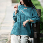 Buddha Stones Ramie Linen Loose Blouse Women Long Sleeve Shirt Chinese Hanfu Top