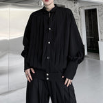Vintage Stand Collar Pleated Shirt