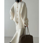 Korean Back Button Knit Sweater Skirt Two-piece Set