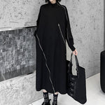 Mid-length High-neck Diagonal Zipper Loose Long Dress