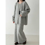 Korean Back Button Knit Sweater Skirt Two-piece Set