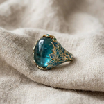 Elegant Gold Flower Blue Stone Ring