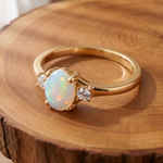 White Opal Three-Stone Gold Ring