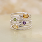 Vintage Green Glass Layered Silver Ring