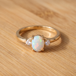 White Opal Three-Stone Gold Ring