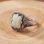 White Opal Filigree Silver Ring
