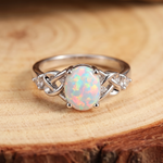 White Opal Celtic Knot Silver Ring