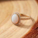 White Opal Halo Gold Ring