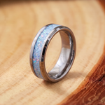Blue Opal Inlay Steel Band Ring