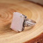 White Opal Antique Silver Ring