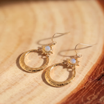 Opal Sunburst Hammered Hoop Earrings
