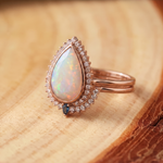 White Opal Teardrop Rose Gold Ring