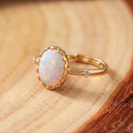White Opal Dainty Gold Ring