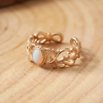 White Opal Leaf Gold Ring