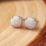 White Opal Silver Stud Earrings