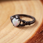 White Opal Claddagh Black Gold Ring