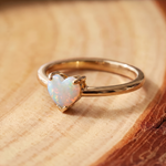 White Opal Heart Gold Ring