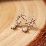 Opal Moon and Star Mismatched Earrings