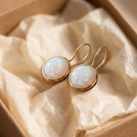 Golden Fire Opal Halo Drop Earrings