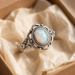 Vintage Silver & Opal Floral Ring
