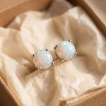 White Opal Silver Stud Earrings