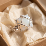White Opal Wire-Wrapped Silver Ring